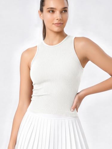 Image of ODODOS 3-Pack Seamless Crop Tank for Women Ribbed Soft High Neck Cropped Tops