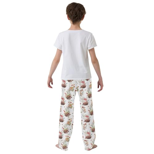 ZZXXB Hedgehog with Berry Mushroom Boys Long Pants Soft Trousers Elastic Waist Kids Lounge Bottoms with Pockets S-XL3