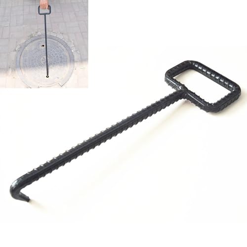 ZIMGOD Anti Skid Manhole Lifting Hook with Threaded, Single Handy Drain Grate Keys for Moving Pulling, Solid Metal Sewer Lid Lifter for Outdoor(79cm (31 1/8