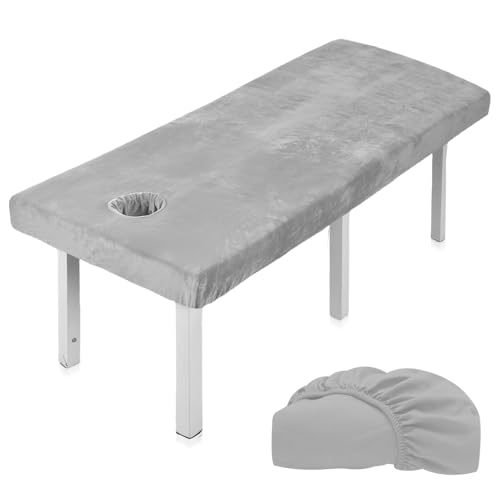 LEKEFETO Funda para camilla de masaje con agujero, terciopelo de cristal, grueso, lavable, funda de edredón lavable, funda elástica para camilla de masaje para spa, belleza (190 x 80 cm, gris)