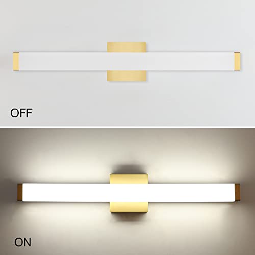 Image of Bathroom Vanity Light Brushed Nickel Square LED 24 inch 14W 4000K Natural White Light Wall Bar Lighting Fixtures Over Mirror (Metal Brass, 24in)