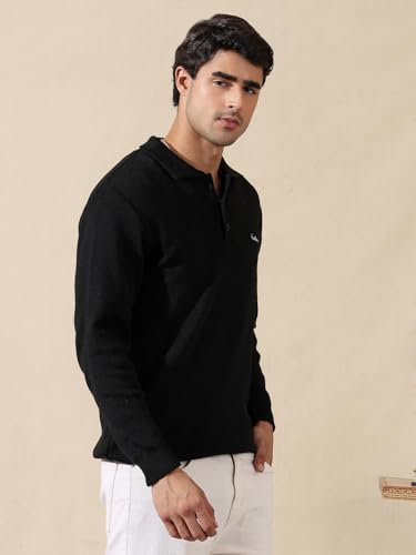 Image of Kvetoo Men's Wool Polo Collar Neck Winter Sweater Full Sleeve Solid Pullover for Casual Office Wear