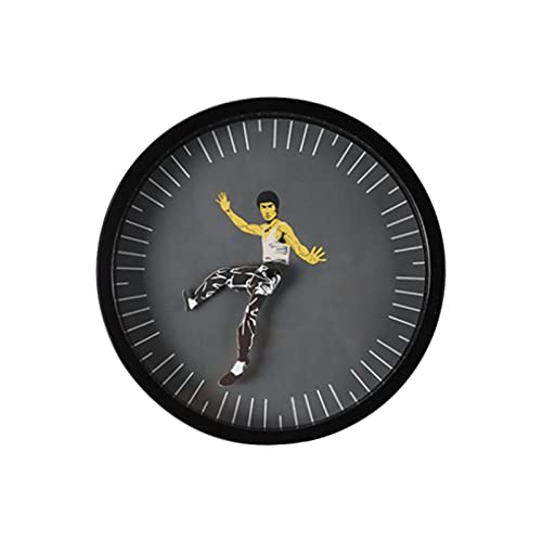 Kung Fu Clock | Bruce Leee Kung Fu Wall Clock | Chinese Kungfu Wall Clock Silent Home Clock Decorative Round Clock | Cartoon Style Round Wall Clock Creative Kung Fu Wall Clock for Home