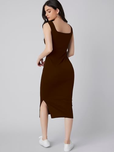 Image of Aahwan Royal Solid Bodycon Square Neck Midi Side Split Thigh Dress for Women's & Girl's