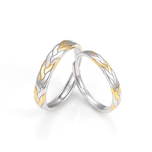 Bague en Argent 925 ajustable style épi de blé pour alliance couple