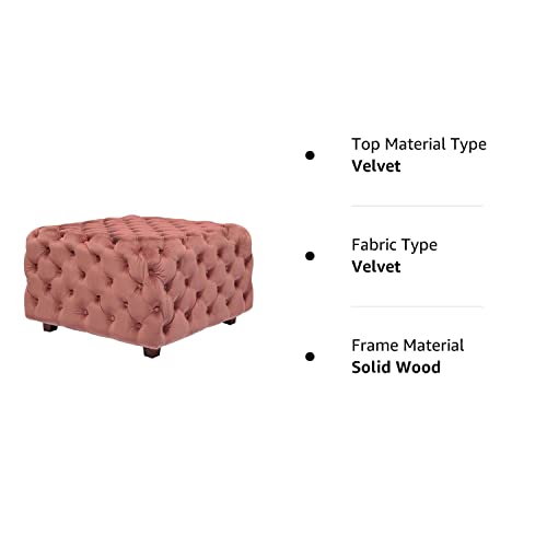 Homebeez Velvet Ottoman Bench Cube Foot Rest Stool Square Coffee Table, 27.2" W (Blush) #TOP6