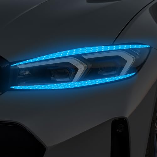 Image of 4 Pcs Reflective Eyeliner Car Decals-2 Pair Super Bright Vinyl Stickers for Headlights, High Reflective Car Headlight Eyelashes Sticker Cute Girl Car Accessory (Blue)