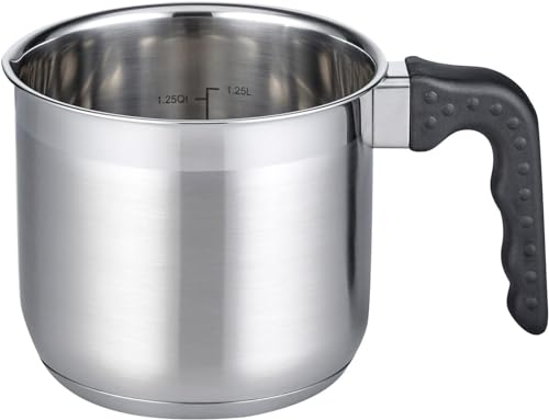 ELO Tourmaline Series 12814 Milk Pan with Extension 14 cm Satin Stainless Steel Non-Slip Plastic Handle with Litre Scale and Oil Dispensing System