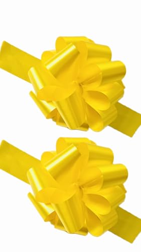 Ribbon Pull Bows Yellow 50mm Large Gift Wrap Bows Florist Pull Bows Ribbon for Gift Wrapping Flower Arrangements Gift Baskets Hamper Wedding Cars Party Decorations 5 Pieces