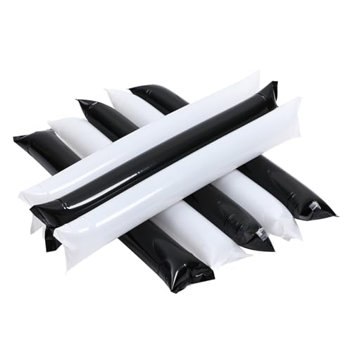 TOYANDONA 24pcs Inflatable Long Stick Balloons Thickened Noisemakers for Sporting Events and Parties Safe Cheering Sticks in White and Black Easy to Carry and Store