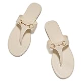 GotSoft Women's Flat Sandals Metal Chain Flip Flops Summer Comfortable Slip on Slippers Dressy Shoes, White, size 8