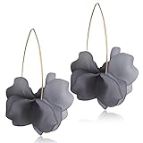 Boho Rose Petal Dangle Resin Earrings - Long Drop Acrylic Tiered Flower Earrings - Statement Exaggerated Floral Tassel Earrings for Women and Girls (Gray)
