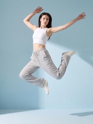 Image of BLINKIN Women's Wide Leg Track Pants | High Waist Cotton Lowers with Side Pockets | Full Length Activewear for Gym, Yoga, Workout & Dance (trk-519)