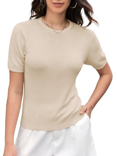 Image of DAIMIDY Women's Short Sleeve Sweaters Lightweight Summer Sweater Casual Knit Pullover Tops