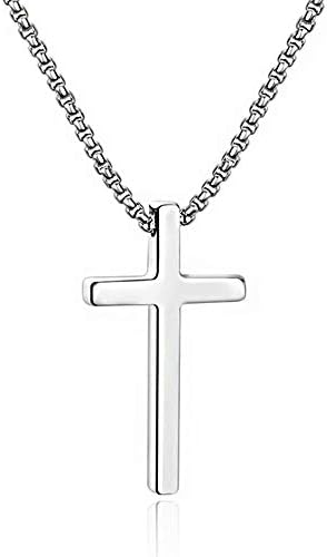 M MOOHAM Fathers Day Gift - Sterling Silver Cross Pendant Necklaces for Men Women Pendant Chain 20 Inch Silver, Fathers Day Christian Religious Baptism Gifts Jewelry for Teenage Women