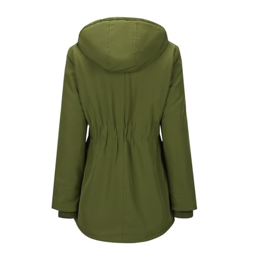 YYNUDA Damen Winterparka Dicker Warm Lang Wintermantel mit Fellkapuze Winter Jacke Outdoor Jacke für Winter Grün M