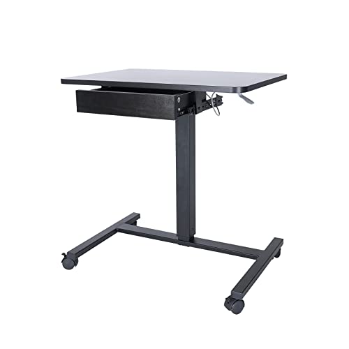 Clatina Mobile Laptop Standing Desk, Height Adjustable Teacher Podium With Lockable Wheels, Adjustable Work Table With Drawer, Computer Cart Overbed Table For Home Office Classroom, Black #TOP6