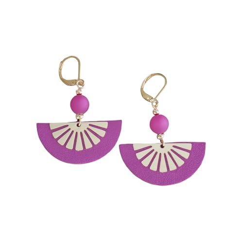 Boucles d'oreilles demi-lune en cuir violine et doré pour offrir