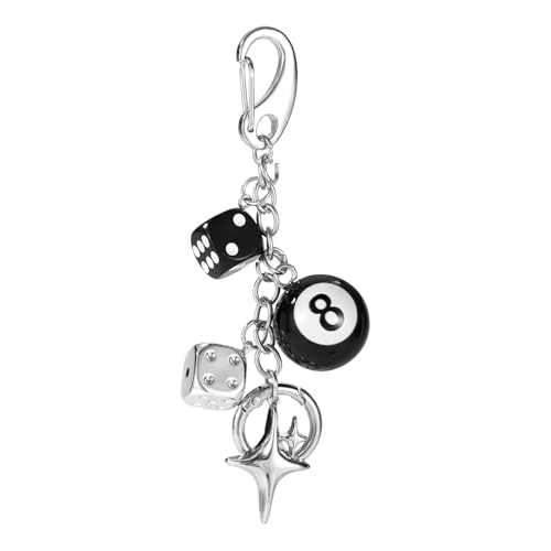 Lyreh Llavero Negro Dados de Bola 8, Llavero de Bola 8 Mágica la Suerte Bonito Abalorio Decorativo para Bolso Estético para Hombres y Mujeres