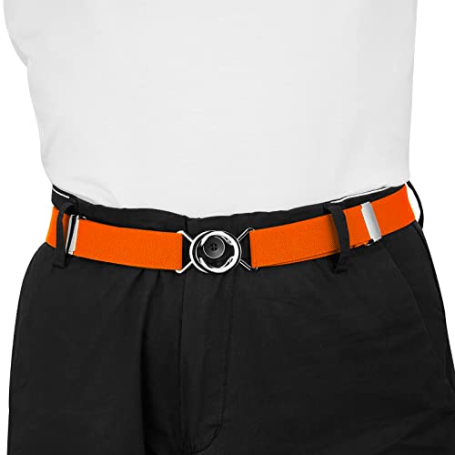 Buyless Fashion Kids Toddlers Baby Adjustable Elastic Stretch Belt with Silver Twisted Buckle - 5095-Orange
