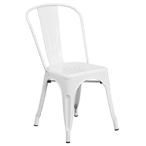 Flash Furniture Perry Commercial Grade White Metal Indoor-Outdoor Stackable Chair