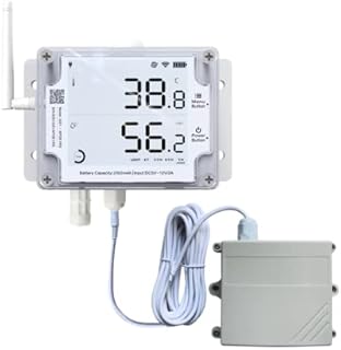 Ubibot Thermometer Hygrometer, Wireless Temperature Data Logger, Remote Humidity Monitor for Refrigerated truck Free App Email Alarm, IFTTT 2.4GHz only (GS1-AETH1RS + CO2 probe)