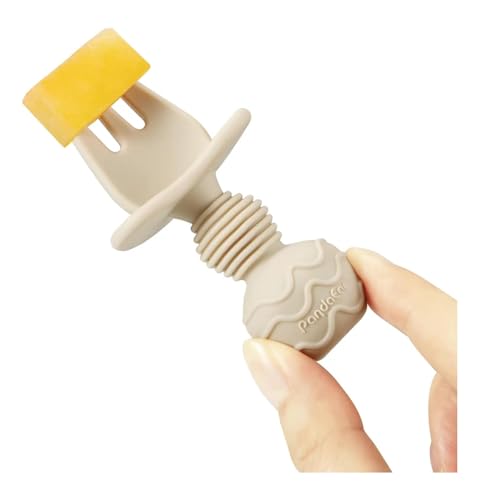 PandaEar 6 Pack Silicon Babylöffel und Gabel Fütterung Set-Gegenkokals Erstes selbstfüttere Utensilien für Baby-LED-Absetzerhäuser im Alter von 3 Monaten (Blaugrüne Bräune)