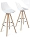 KAYELLES Lot de 2 Tabourets de Bar Cuisine Design Bois et Coussin Soto (Blanc)