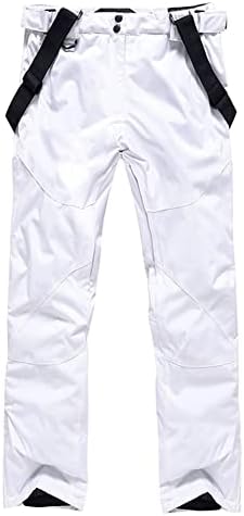 YEEFINE Men's Waterproof Snow Pants Insulated Outdoor Ski Pants Winter Warm Detachable Suspender Snowboard Bibs(White,XL)
