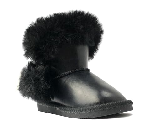 Image of REDVOLUTION Kids Boots Toddler Girls Cute Butterfly Bow | PomPom PU leather Boot (Toddler /Small Kid)