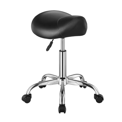 VEVOR Sattelhocker Rollhocker 204 kg belastbarer höhenverstellbarer (55-71 cm) Drehhocker Arbeitshocker, ergonomischer verdickter PU-Leder-Drehsattelstuhl für Salon Spa Massage Klinik, Schwarz