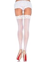 Leg Avenue Women's Sheer Lace Top Thigh High Stockings with Backseam, White, One Size