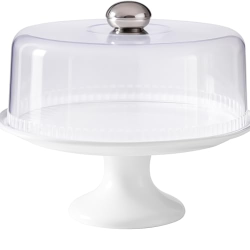 Fitto White Cake Stand with Dome - Elegant Rotating Cake Display for Serving & Decorating Durable Acrylic Base with Clear Dome Cover Perfect for Weddings Parties & Everyday Use Easy to Clean