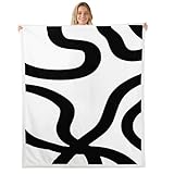 jejeloiu White and Black Fleece Throw Blanket 40'x50' Geometric Modern Plush Blanket for Bed Sofa Couch Neutral Art Abstarct Art Room Decorations