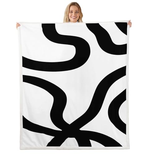 jejeloiu White and Black Fleece Throw Blanket 40"x50" Geometric Modern Plush Blanket for Bed Sofa Couch Neutral Art Abstarct Art Room Decorations