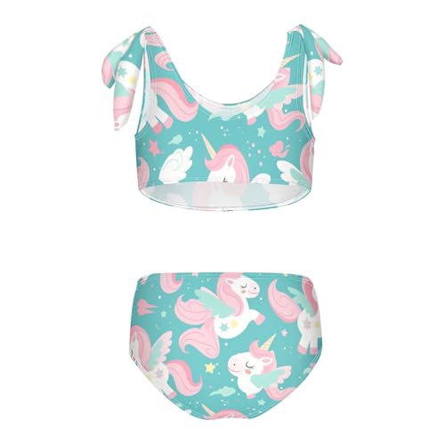 KLL Seamless Pink Unicorns Pattern Illustration Girl Two Piecing Bikini Sets Scoop Neck Swimsuits Swimwear Adjustable Strap2