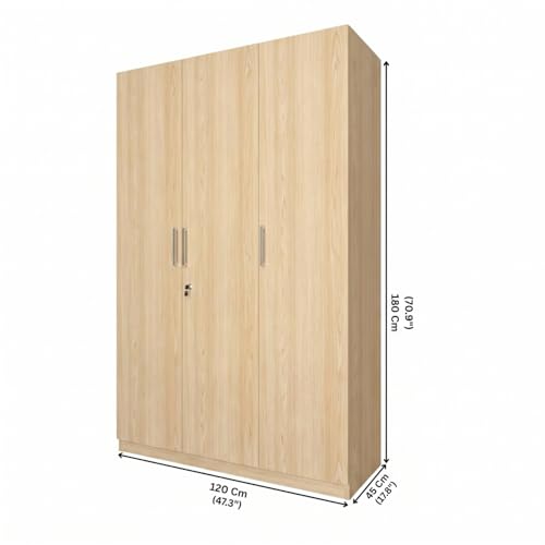 Image of Amazon Brand - Solimo Keris 3 Door Wardrobe | Almirah | Cupboard with 9 Shelves, 1 Drawer & 2 Hanging Rods | 120L x 50W x 180H CM | Wood Oak Light | DIY