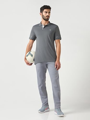 Image of TECHNOSPORT Men's Solid Slim Fit Polo Collar T-Shirt TECHNOCOOL+ Half Sleeve Button Polyester for Gym Running Workout UPF50+ Anti Odour