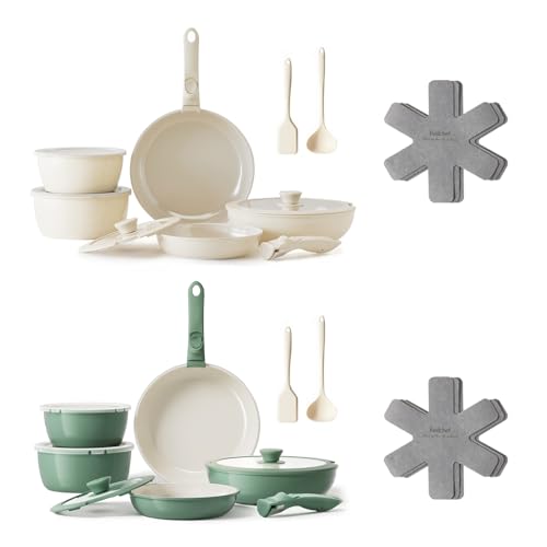 Redchef 32pcs Ceramic Pots and Pans Set Non Stick, Nonstick Kitchen Cookware Set with Detachable Handle, Non Toxic, PFAS PFOA & PTFE Free, RV Ceramic Cookware Set for Camping, Dishwasher/Ove