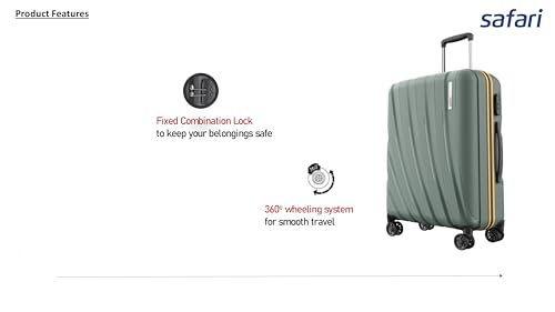 Image of Safari 55 cm Polypropylene Hard-Sided Cabin Luggage | Dual Wheels | Fixed Combination Lock | 5 Years Warranty | 360 Mobility | Lightweight Carry-On (Cairo 55CM Green)