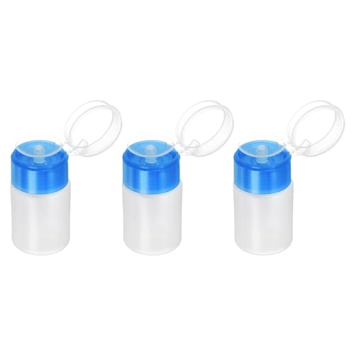 Image of sourcing map 3pcs Solvent Alcohol Dispensers 60ml(2oz) Push Down Liquid Dispenser Pump with Sealing Stainless Steel Lid for Acetone Solution, Blue