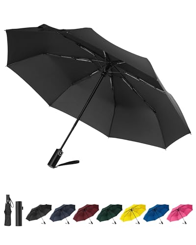 POKIXY Windproof Travel Umbrella, Automatic Folding Compact Lightweight Umbrella for Women & Men, Durable and Portable, Fits Easily in Purse or Backpack (Black)