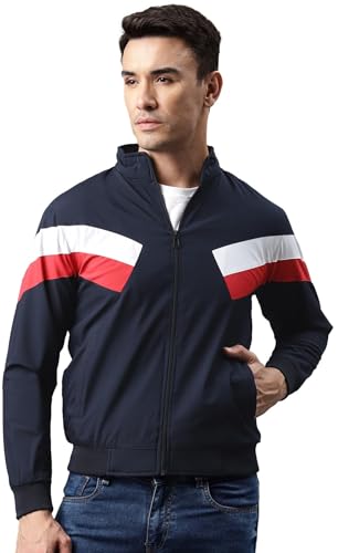 Image of ADBUCKS Men's Color Blocks Windcheater Standard Length Winter Jacket With Fur Inside For Outdoor