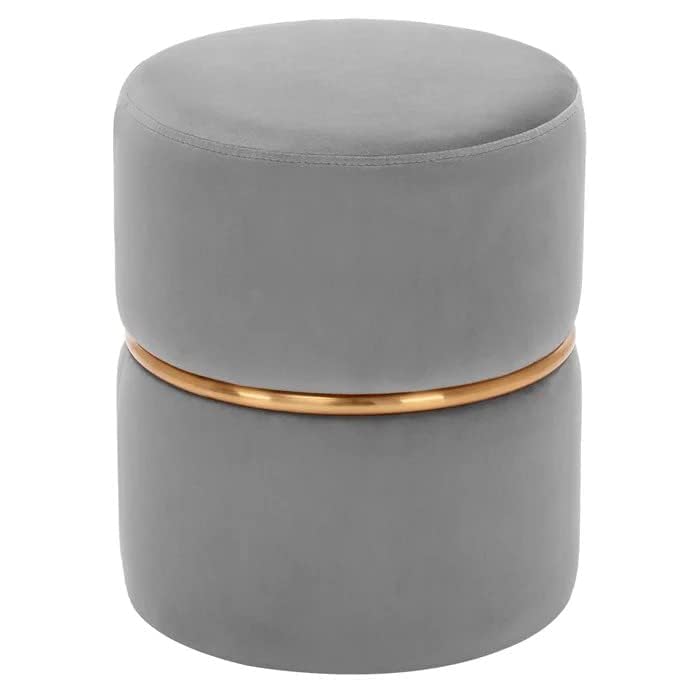 Image of Wooden Puffy Stool for Living Room Round Footstool - Ottoman Stool for Living Room Furniture Round Ottoman - Sitting Pouffe Ottoman Stool /Room Dcor /Office Stool - Grey