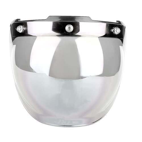 ヘルメット風防 オートバイのヘルメットのフロントガラス3スナップサンバイザーシールド防風ヘルメットレンズカラー 防風反射防止UVカット (銀)