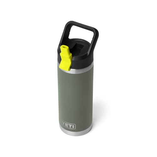 Image of YETI Rambler 18 oz Bottle, Vacuum Insulated, Stainless Steel with Color Matching Straw Cap, Camp Green /Firefly Yellow