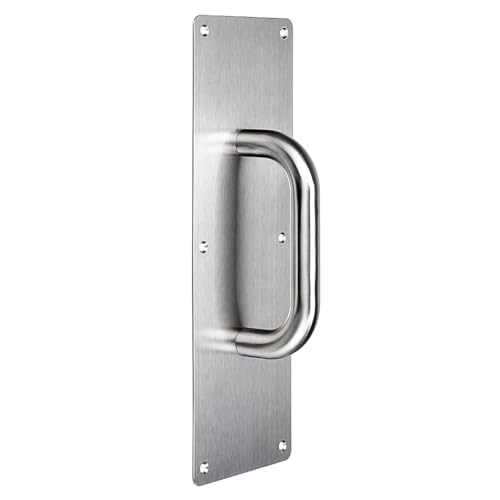 Image of Sumnacon 1 Set 12 inch Stainess Steel Door Handle Pull & Push Plate - Heavy Duty Silver Gate Handle Bar for Home /Office /Warehouse /Public, Suitable of Wooden /Composite Door with Screws,Brushed