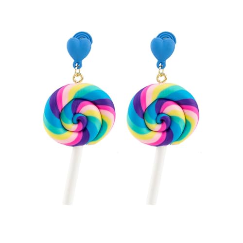 Cute Lollipop Colorful Rainbow Heart Love CLip on Lightweight Fake Dangle Drop Earrings for Women Teen Girls Non Pierced Ear Candy Sugar Charm Dangling Hypoallergenic Fashion Jewelry Halloween Party