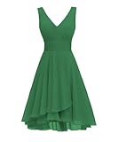 KIYNE Robe de demoiselle d'honneur courte pour femme - En mousseline de soie - Longueur genou - Robe de cocktail et de soirée, vert émeraude, 54 Grande taille