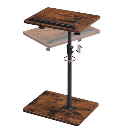 MAHANCRIS TV Tray Table, Sofa Armrest Tray Table for Couch, 360° Swivel Height Adjustable End Table, Snack Side Table with Phone and Tablet Slot, Rustic Brown ETRB4501